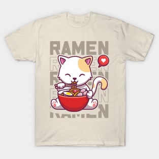 Cat Eating Ramen Cute Noodles, Kawaii Kittie Eating Japanese Noodle T-Shirt